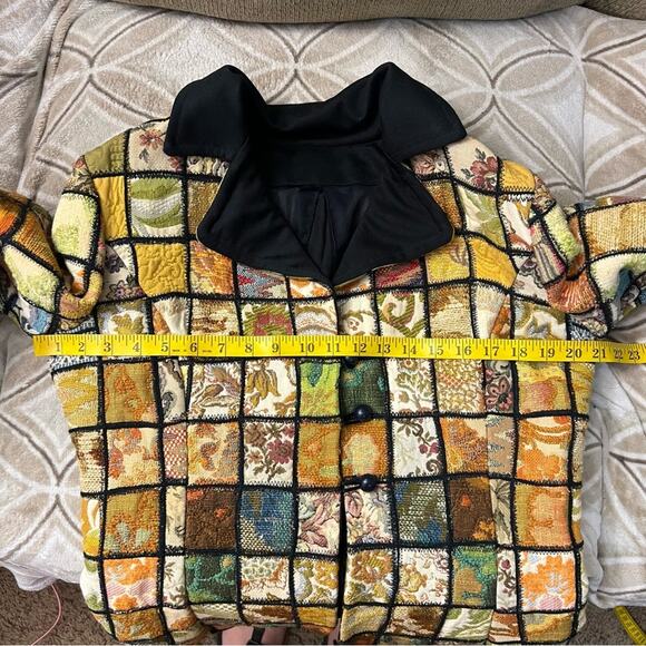 Vintage Tapestry Upholstery Patchwork Stained Glass Mosaic Floral Quilt Blazer - Picture 10 of 15
